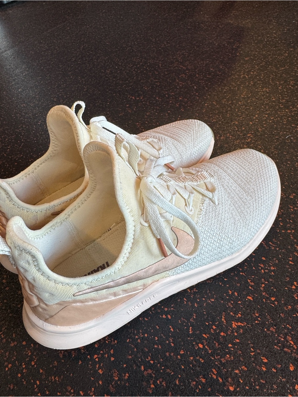 Light Pink and Cream Knit Sneakers Rose Gold